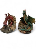Red and green dragon bookends