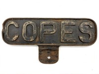 Copes Cast Iron Double-Sided Sign 11.5” x 5.5”