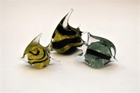 3 ART GLASS FISH PAPERWEIGHTS