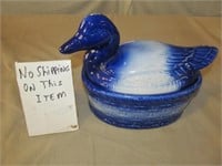 Blue & White Ceramic Duck Oval Roaster