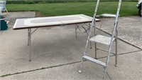 Metal vintage folding table, aluminum step ladder
