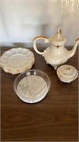 Gold Gilded Pieces Deviled Egg Platters Tea Pot