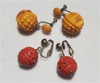 Vintage Carved Bead Earrings