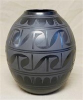 Large Santa Clara Pueblo Black Pottery Vase.
