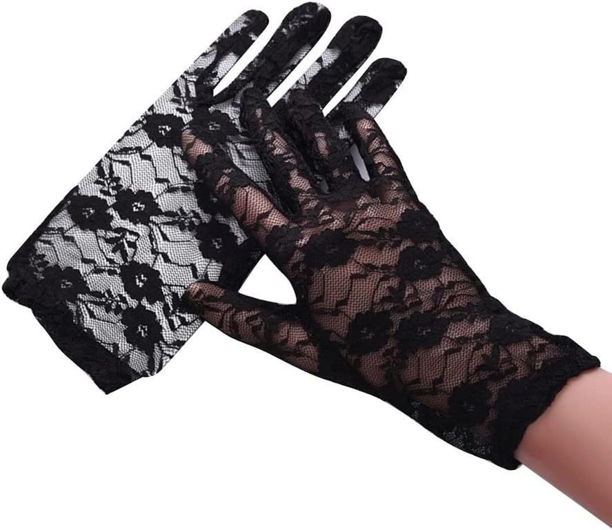 (L - black) Women's Short Lace Gloves,1 Pair