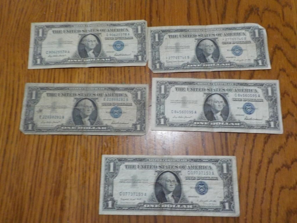 5-$1.00 Notes all 3-1957, 1-1957A, 1-1957B