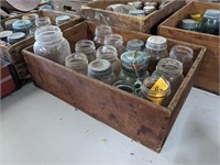 VTG Wooden Biscuit Crate w/Atlas Mason Jars