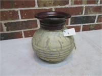 Pottery & Tin Vase 8" Tall