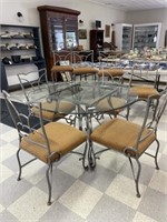 Glass Top Table w/ 5 Chairs & 3 Bar Stools