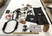 Misc lot w/ advertisement keyrings, drawstring