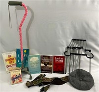 Pink Cane, misc books, suspenders camo, other misc