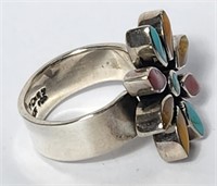 Multi-Color Stone Flower on Sterling Silver Ring G