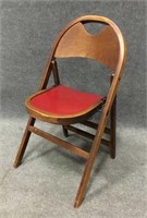 Wood & Red Leather Folding Chair
