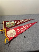 Vintage Harrisburg and San Antonio Pennants