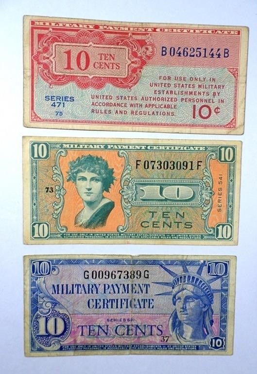 (3) MILITARY PAYMENT NOTES TEN CENTS