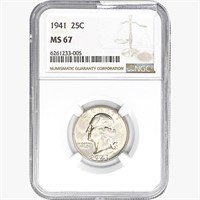 1941 Washington Silver Quarter NGC MS67
