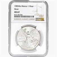 1985Mo 1oz. Silver Mexicanos Onza NGC MS67