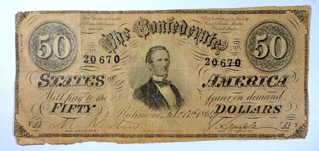 1864 $50 CONFEDERATE STATES of AMERICA