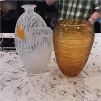 2 art glass blown vases