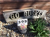 "Go Bucks" wood carved sign 5', OSU helmet