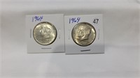 2 1964 Kennedy silver half dollars