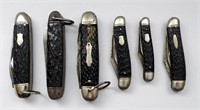 (6) VINTAGE JIGGED BONE HANDLE KNIVES