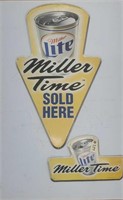 (2) Miller Time Miller Lite Single Sided Tin Signs