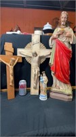 Jesus statue & crosses