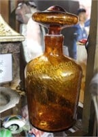 AMBER ART GLASS DECANTER WITH STOPPER