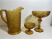 3 vintage Amber pieces. Pitcher dessert pedestal