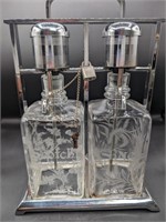 Vintage Double Glass Pump Liquor Decanter Set