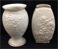 (2) LENOX IVORY EMBOSSED FLORAL VASES