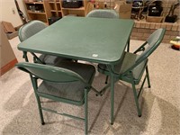 CARD TABLE AND 4 FOLDING CHAIRS