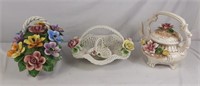 Floral ceramic pieces including a tea pot and two