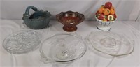 Ceramic sculptures and glass set including fruit