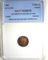 1891 5 Cents NNC MS67 Rainbow Canada