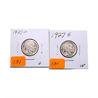 1927D G & 1927S VG+  Buffalo nickels