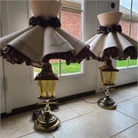 Pair of Vintage Carriage Lantern & Ruffled Lamps