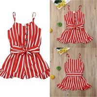 Baby Girl Clothes Sleeveless Striped Romper- 120