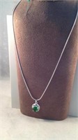 24" green gemstone necklace chain marked 925