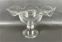 Vtg Hand Blown Bubble Art Glass Pedestal Bowl