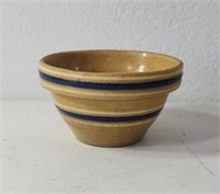 Tan blue stripe small crock bowl