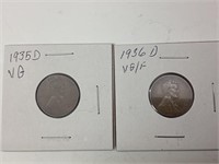 1935D & 1936D US Wheat Pennies