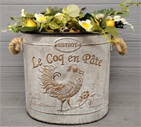 Farm House Metal Bucket w/ Fake Flowers