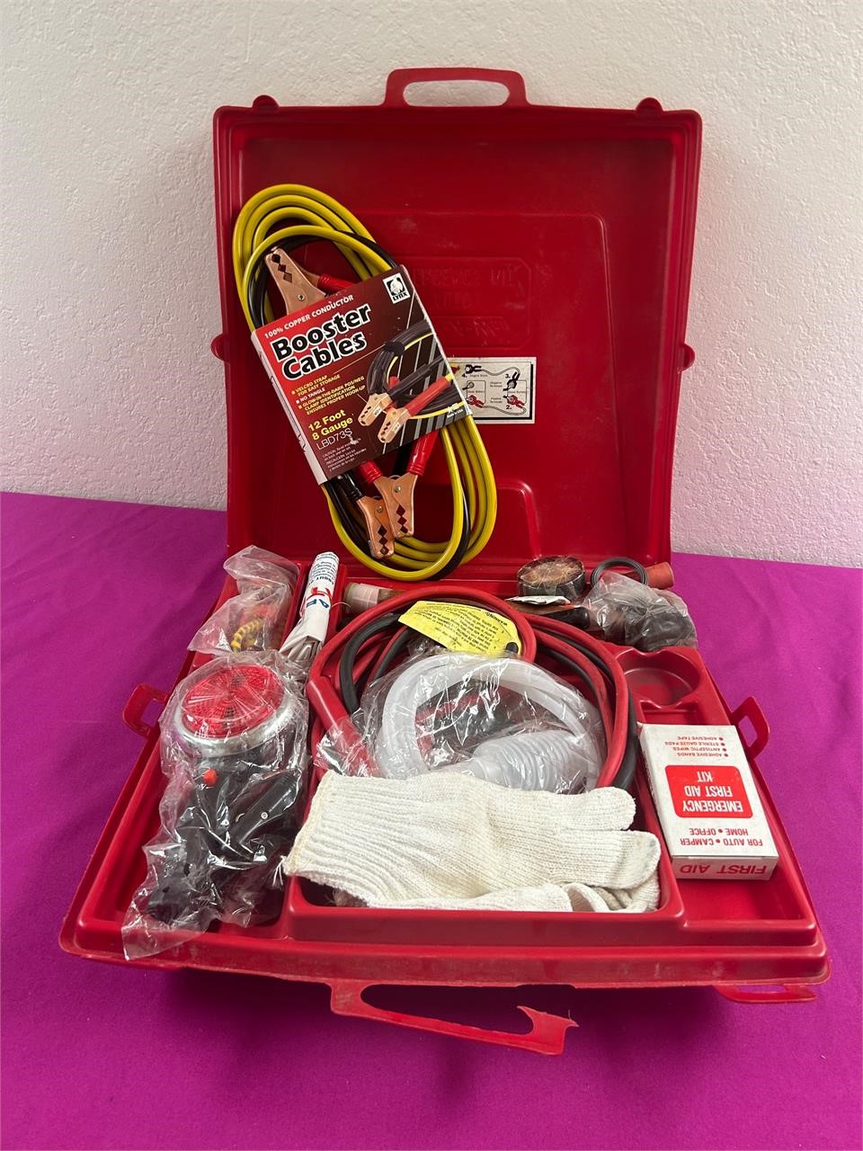 Complete Vintage Emergency Car Kit + Jumper Cables