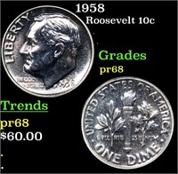 Proof 1958 Roosevelt Dime 10c Grades GEM++ Proof