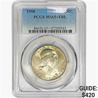 1950 Franklin Half Dollar PCGS MS65+ FBL