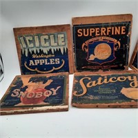 5 Very Old Fruit Crate Ends With Original Labels