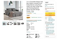 FB3552  Convertible Loveseat Sofa Bed Grey