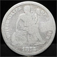 1876-CC Seated Liberty Silver Dime